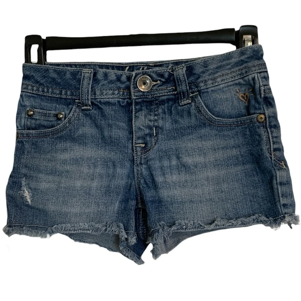 Justice Jean shorts size 8R frayed bottoms blue denim girls!